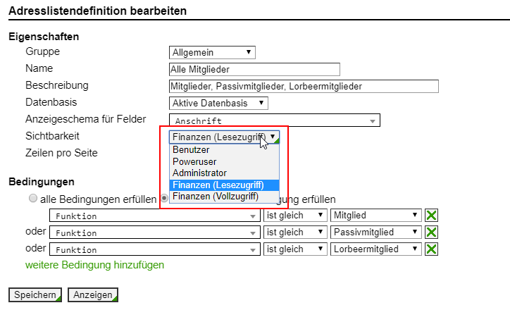 Adresslistendefinition bearbeiten