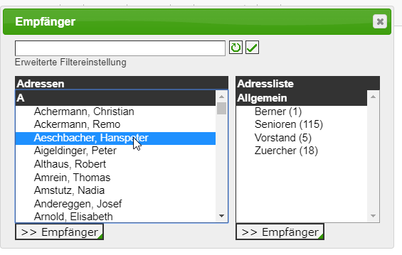 Benutzerauswahlfenster Doppelklick