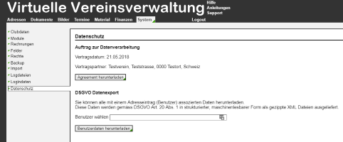 DSGVO Export Funktion